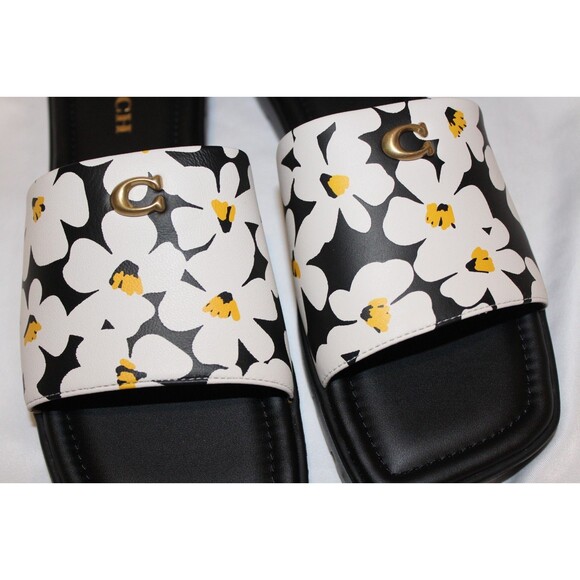 $125 COACH Womens Florence‎ Printed C Lug-Sole Slip-On Slide Flat Sandals Black - Picture 4 of 7